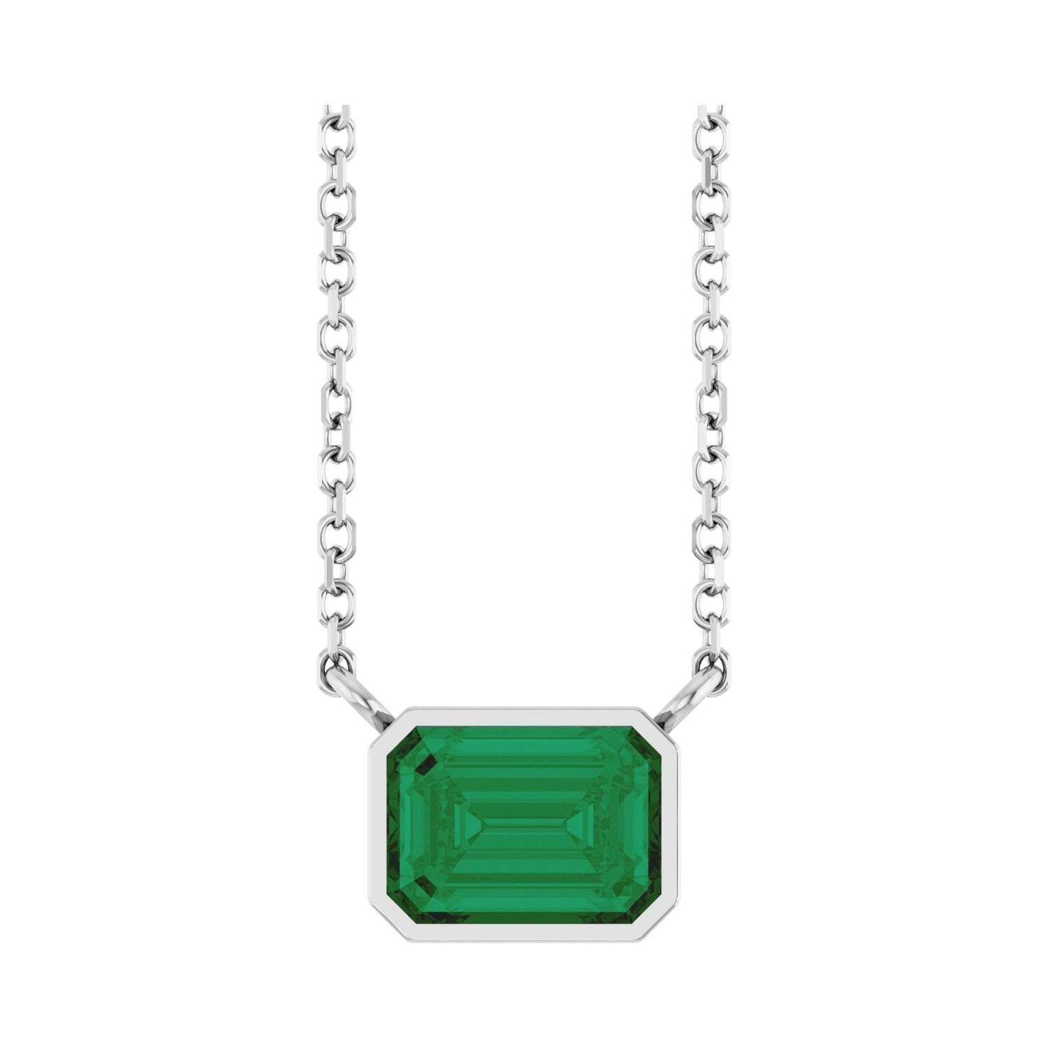 East West Emerald-Cut Sterling silver Necklace in Emerald-Lab