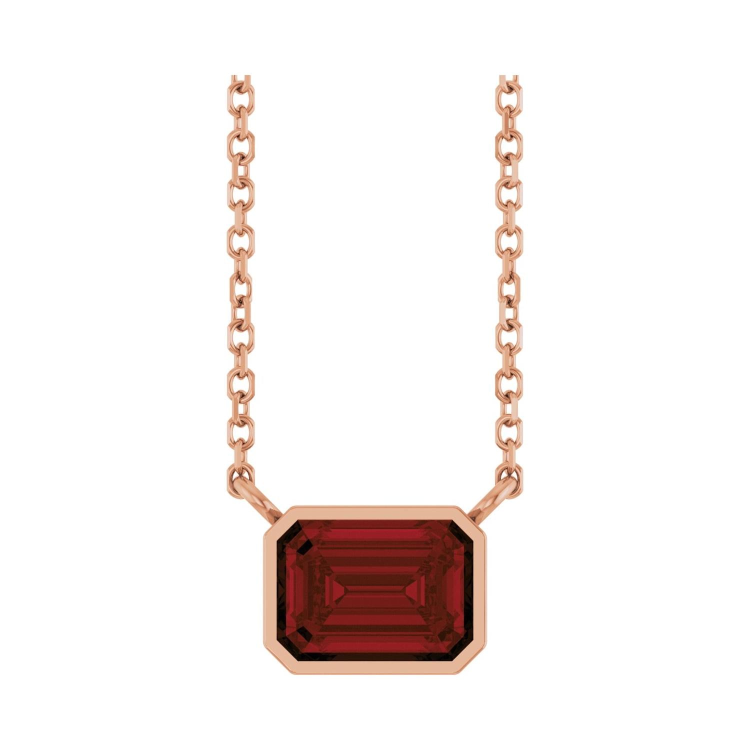 East West Emerald-Cut 14K rose gold Necklace in Garnet