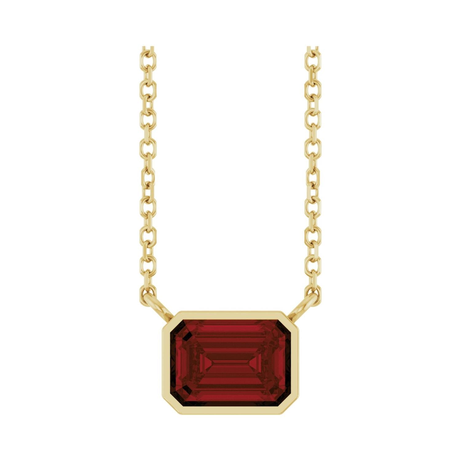 East West Emerald-Cut 14K yellow gold Necklace in Garnet