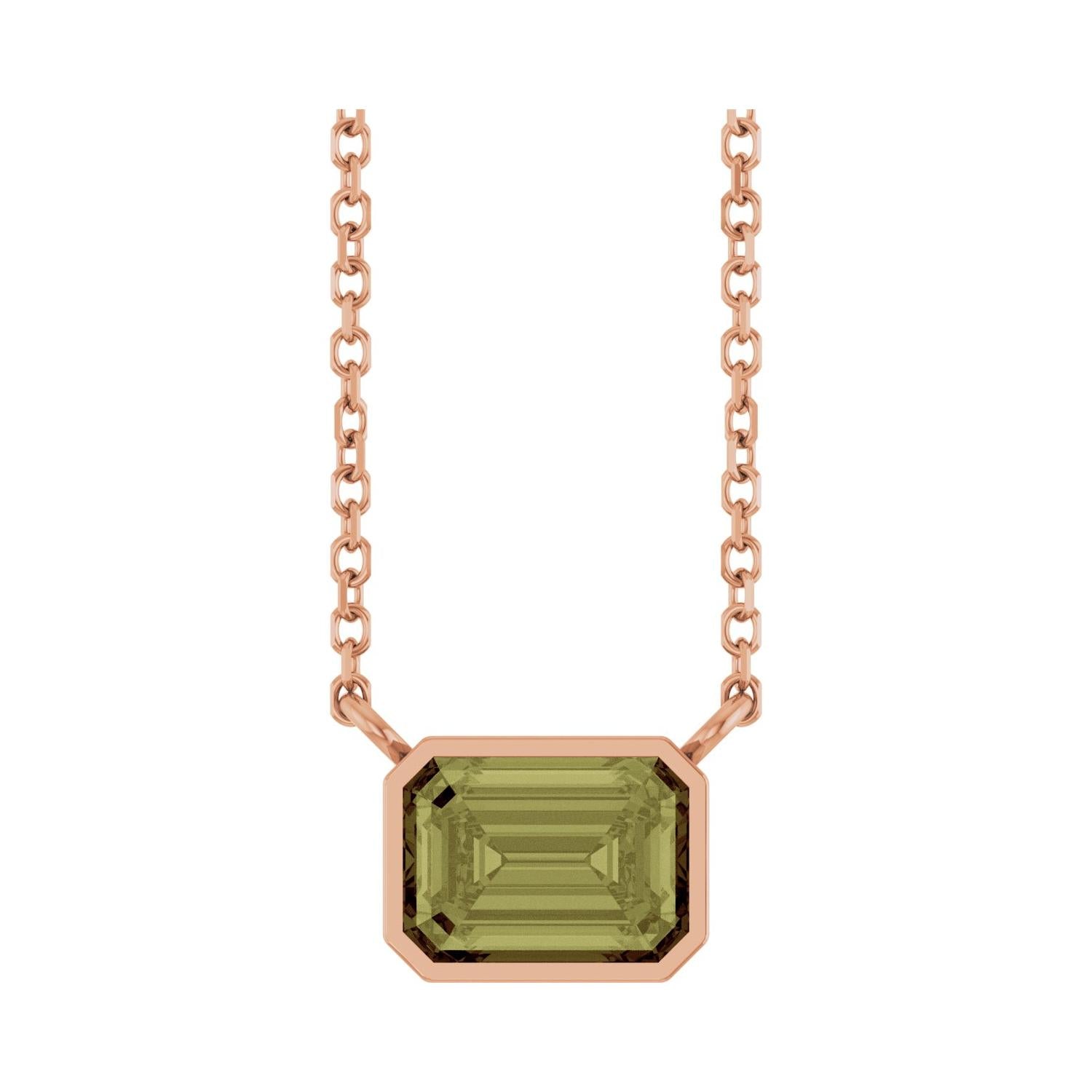 East West Emerald-Cut 14K rose gold Necklace in Green Sapphire-Lab