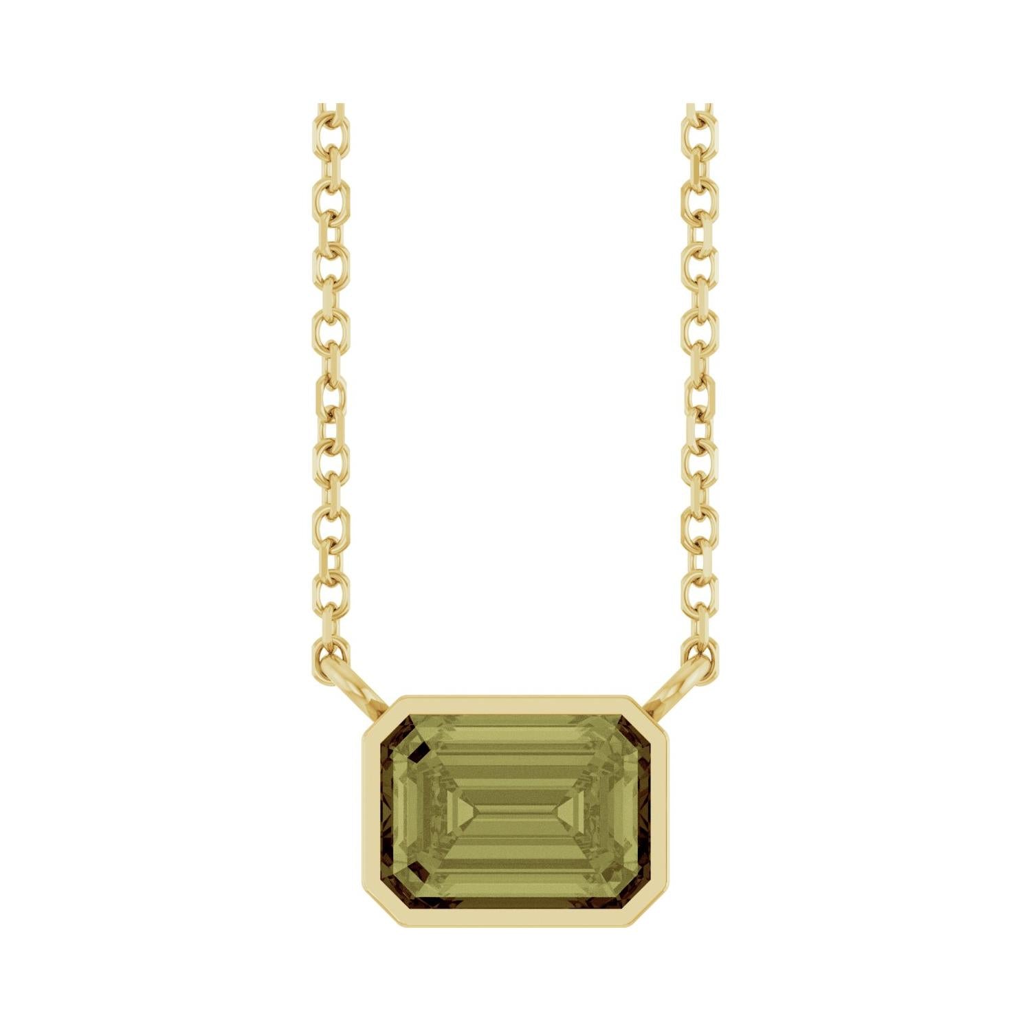 East West Emerald-Cut 14K yellow gold Necklace in Green Sapphire-Lab