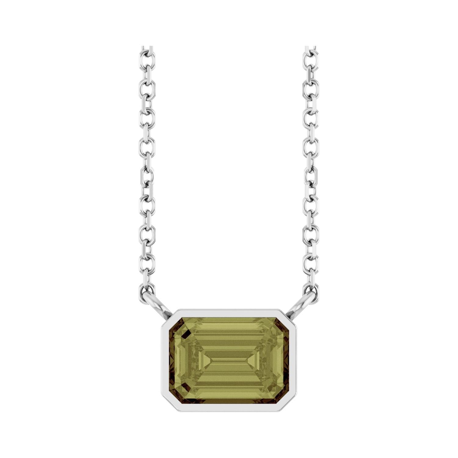 East West Emerald-Cut Sterling silver Necklace in Green Sapphire-Lab