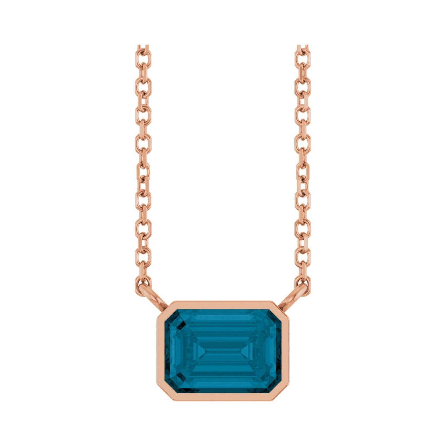 East West Emerald-Cut 14K rose gold Necklace in London Topaz