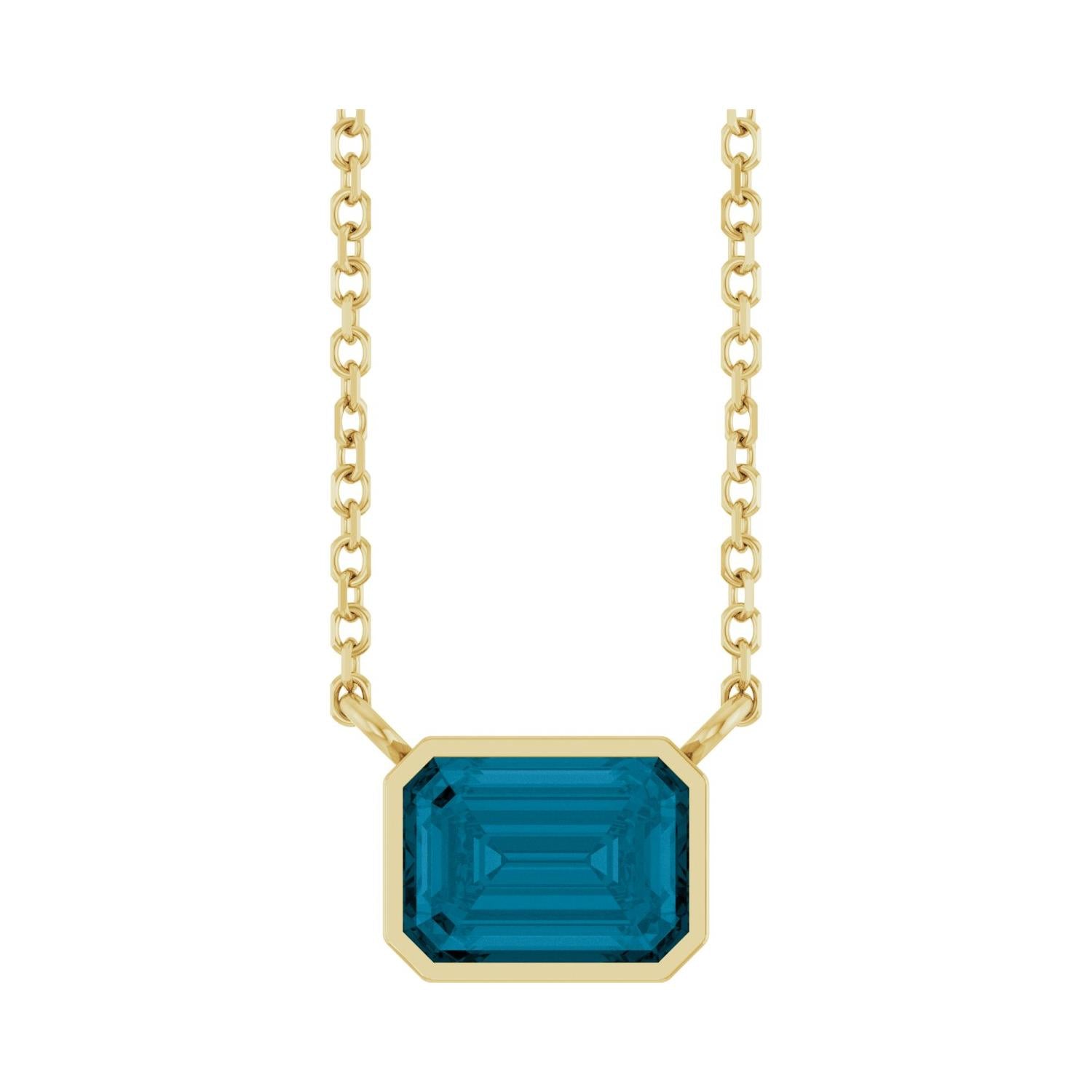 East West Emerald-Cut 14K yellow gold Necklace in London Topaz