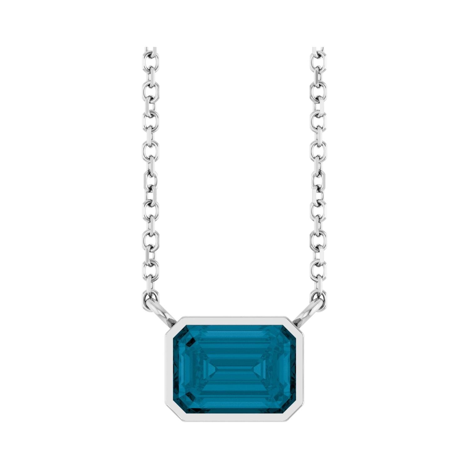East West Emerald-Cut Sterling silver Necklace in London Topaz