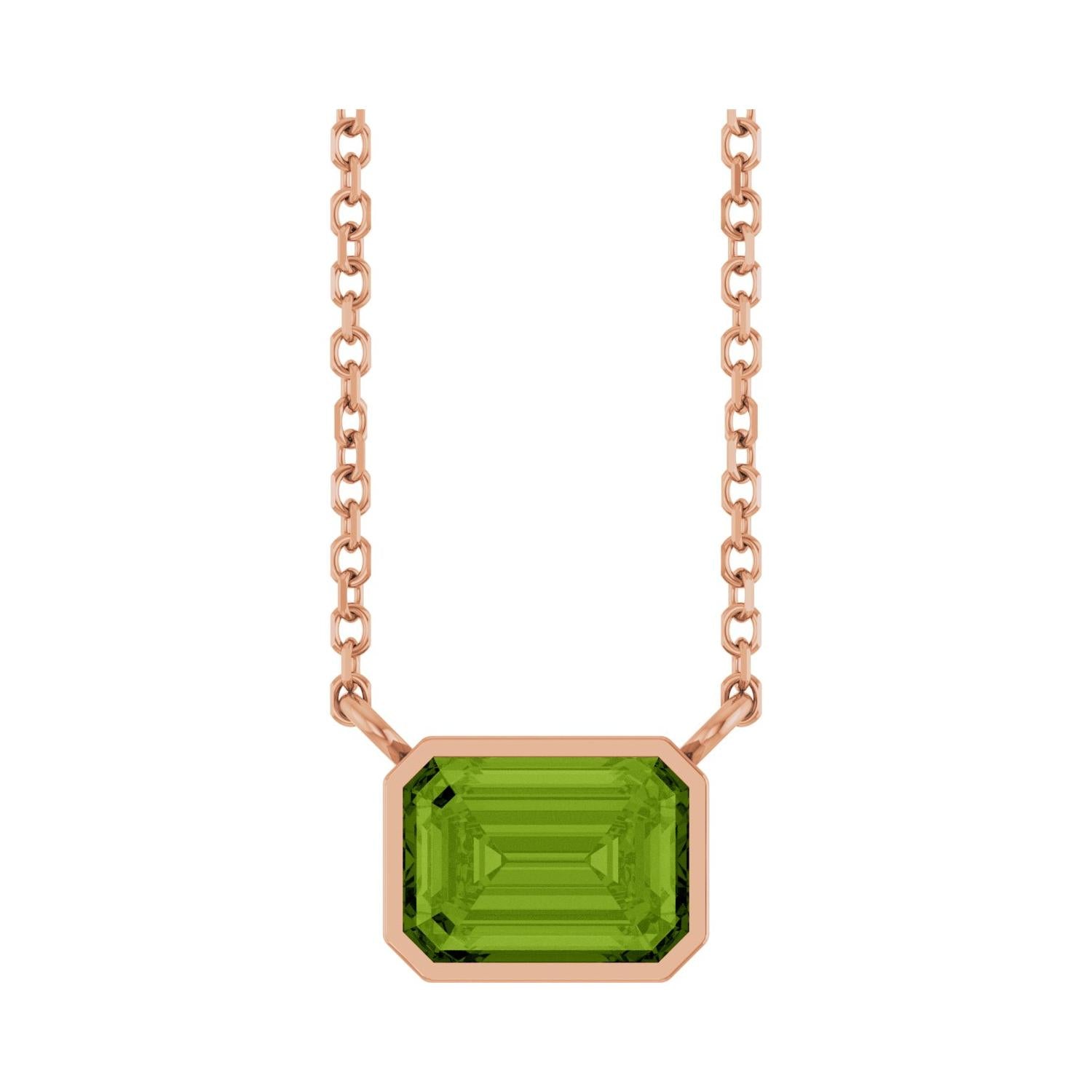 East West Emerald-Cut 14K rose gold Necklace in Peridot