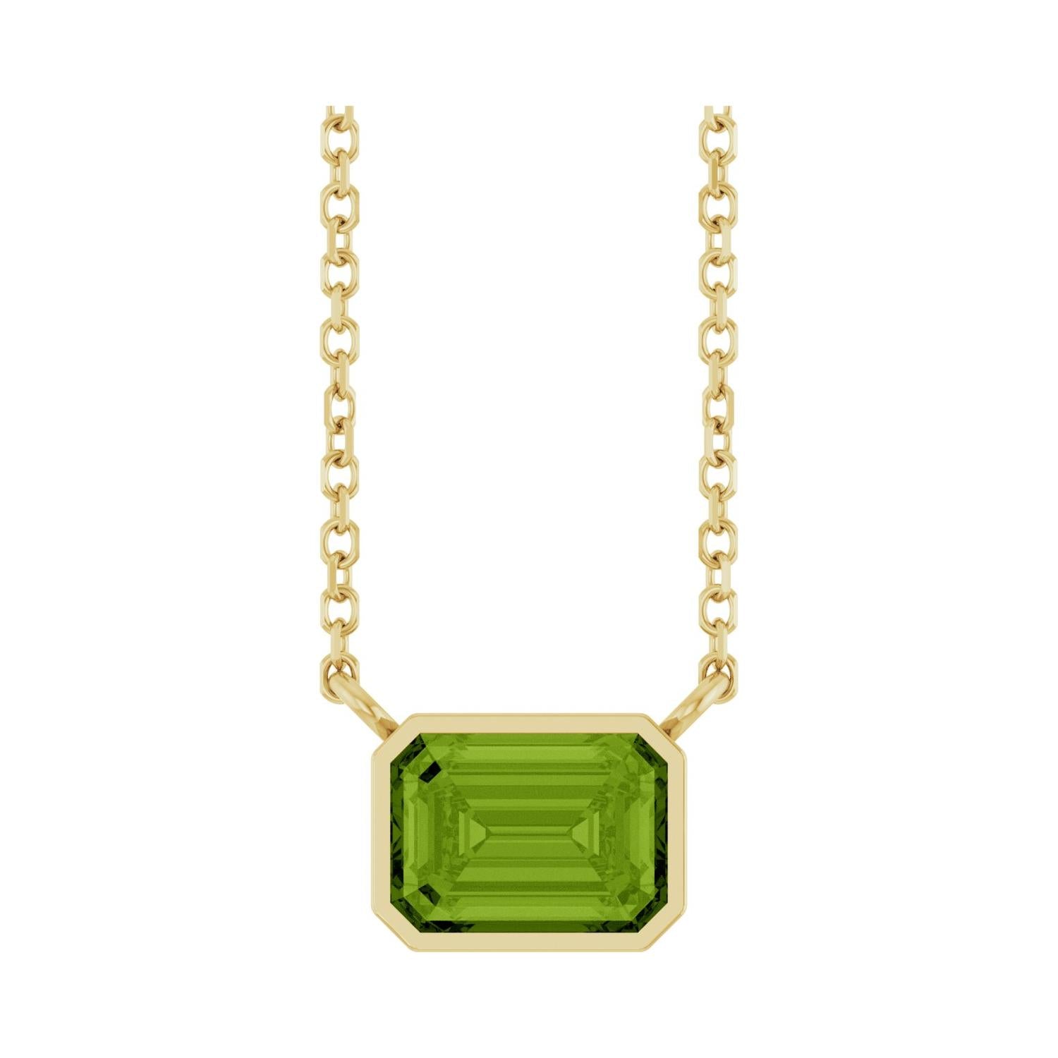 East West Emerald-Cut 14K yellow gold Necklace in Peridot