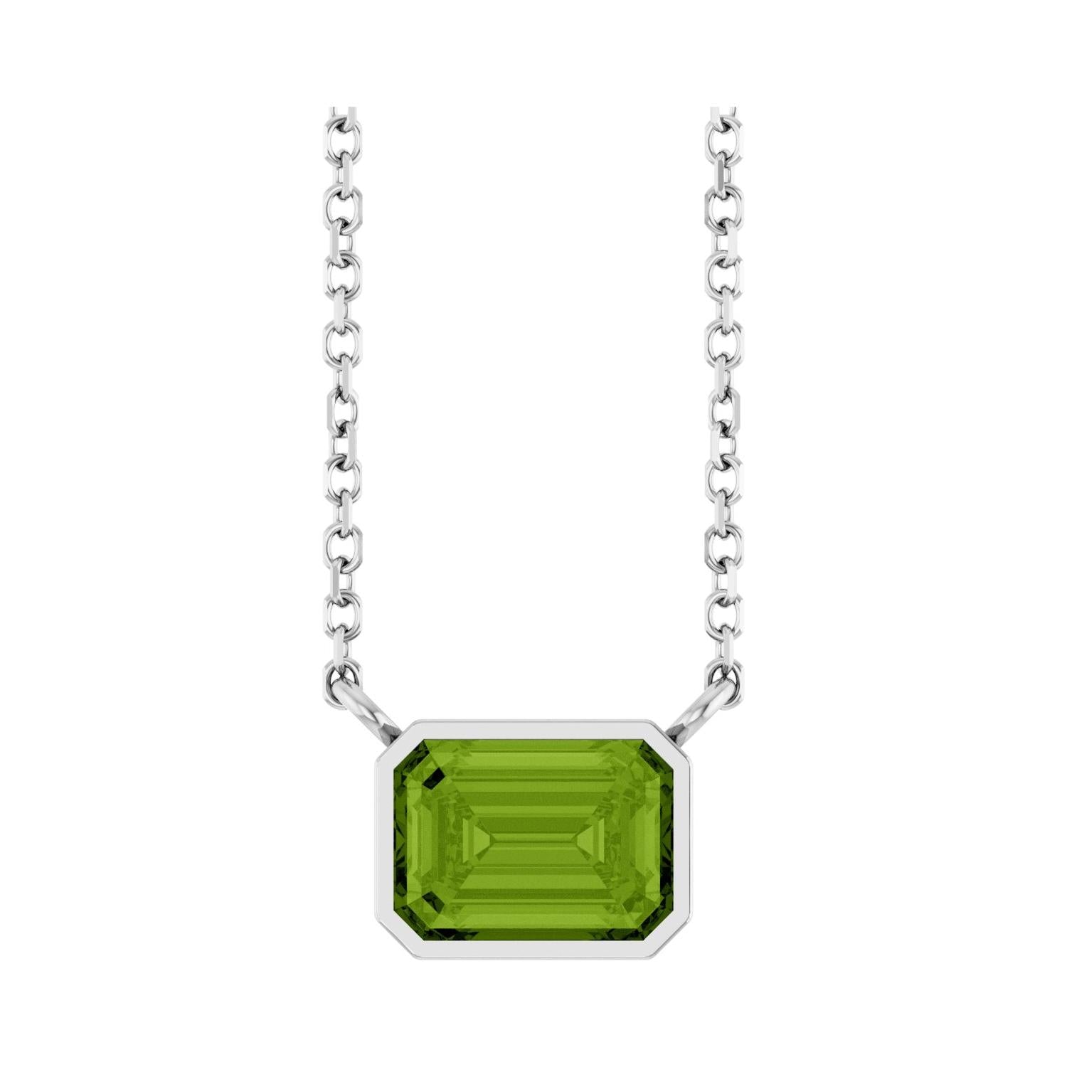 East West Emerald-Cut Sterling silver Necklace in Peridot