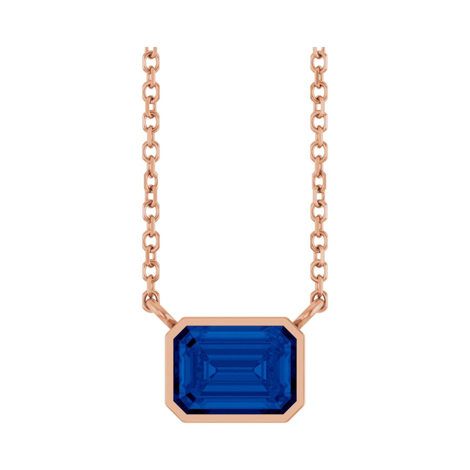 East West Emerald-Cut 14K rose gold Necklace in Sapphire-Lab