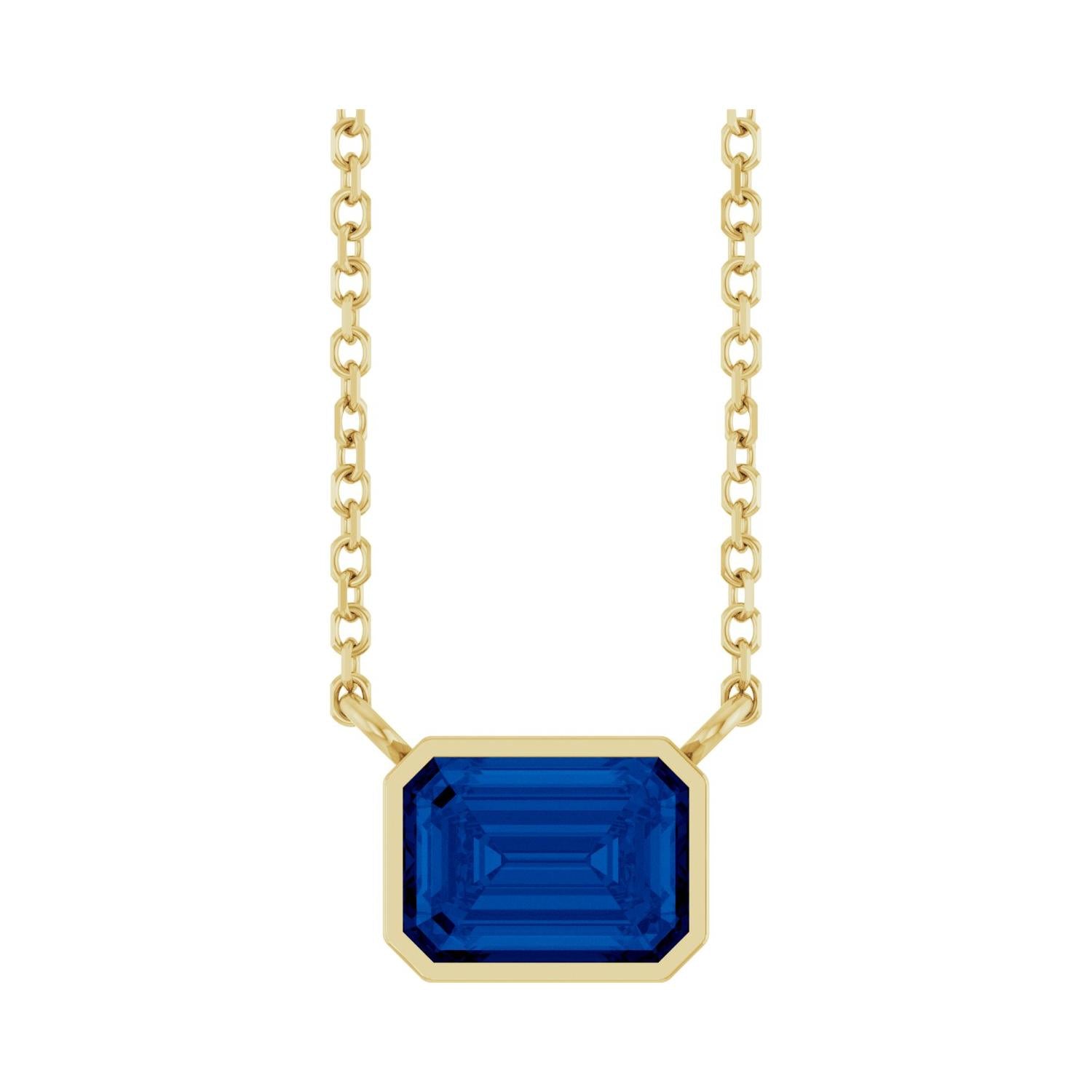 East West Emerald-Cut 14K yellow gold Necklace in Sapphire-Lab