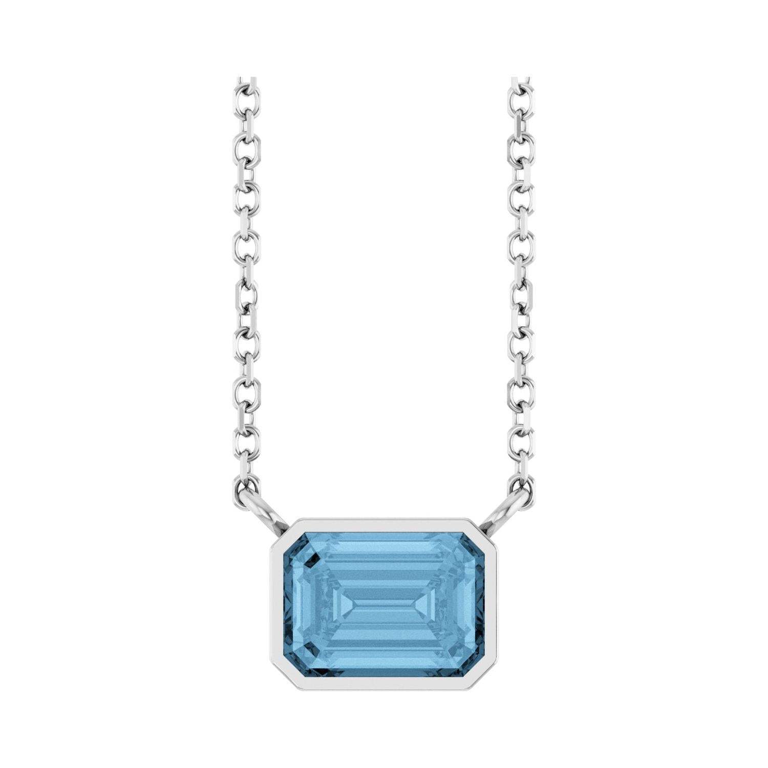 East West Emerald-Cut Sterling silver Necklace in Swiss Topaz