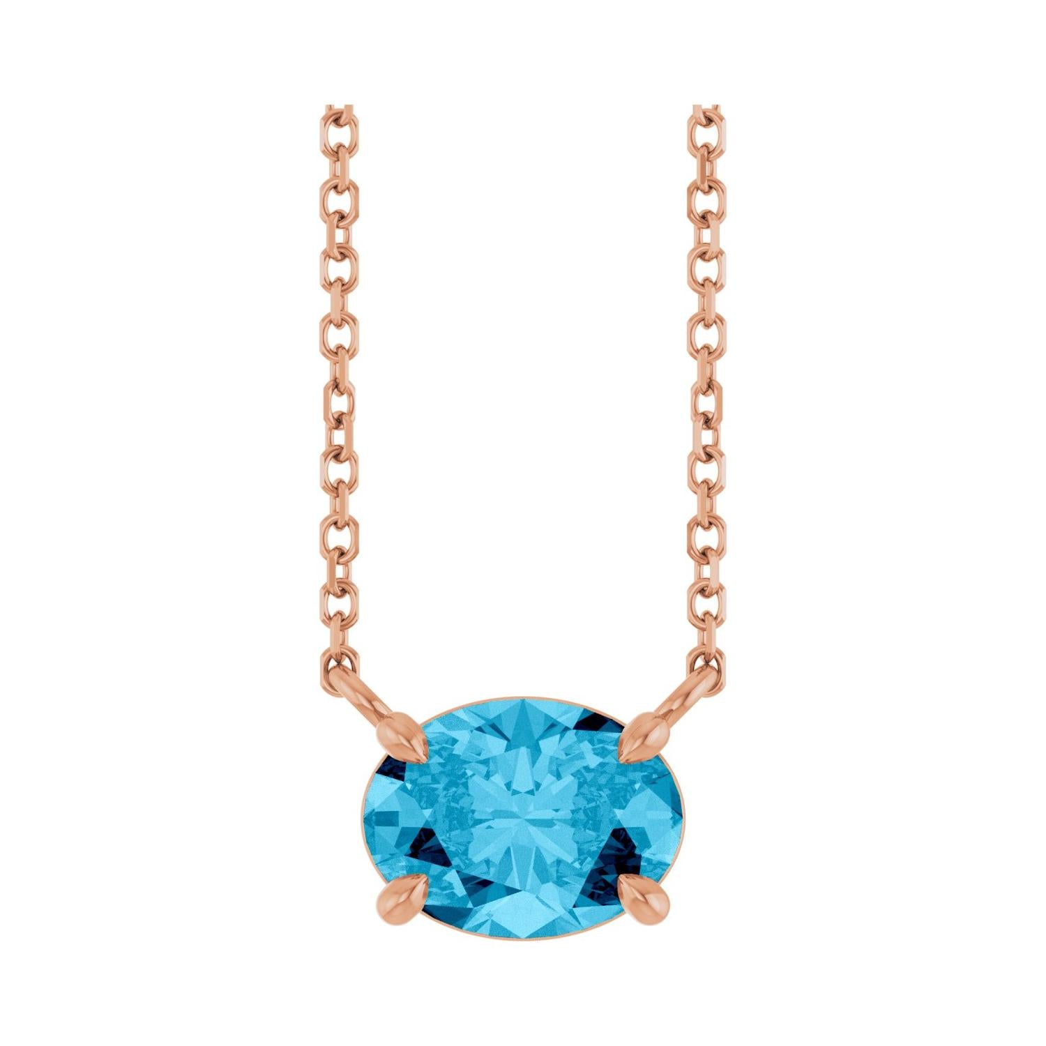 East West Oval 14K rose gold Necklace in Aquamarine
