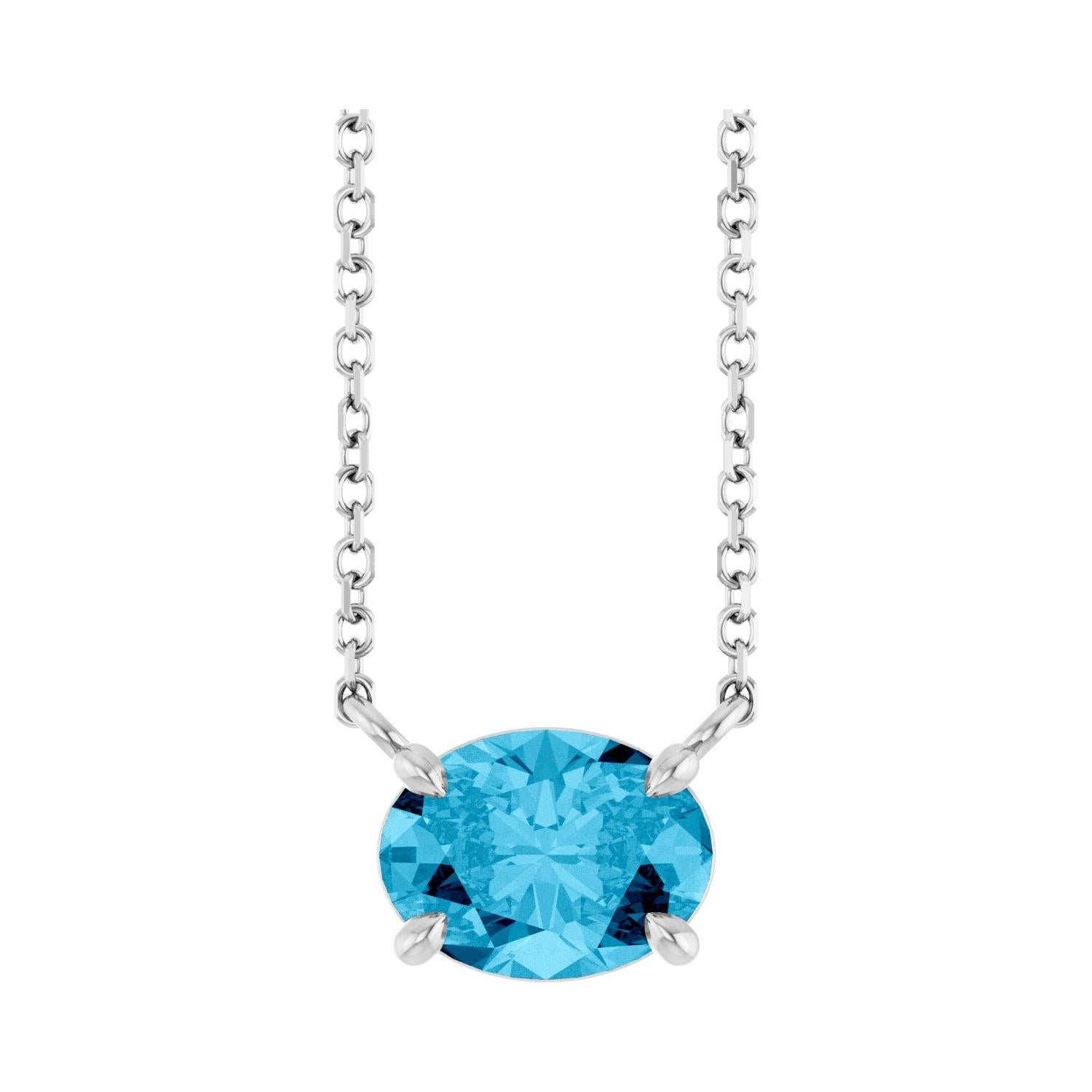 East West Oval Sterling silver Necklace in Aquamarine