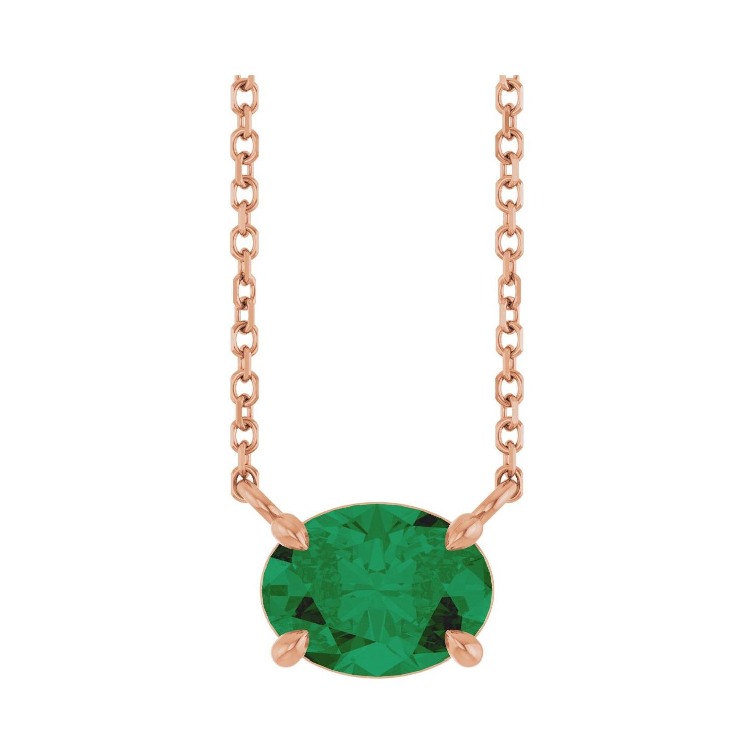 East West Oval 14K rose gold Necklace in Emerald-Lab
