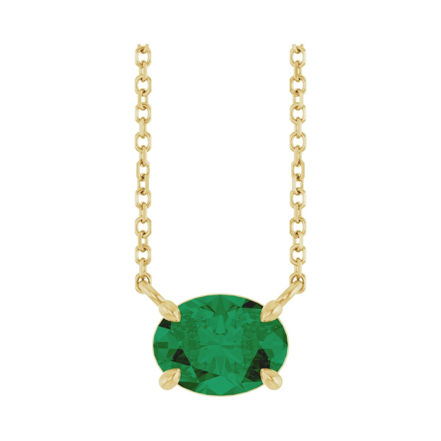 East West Oval 14K yellow gold Necklace in Emerald-Lab