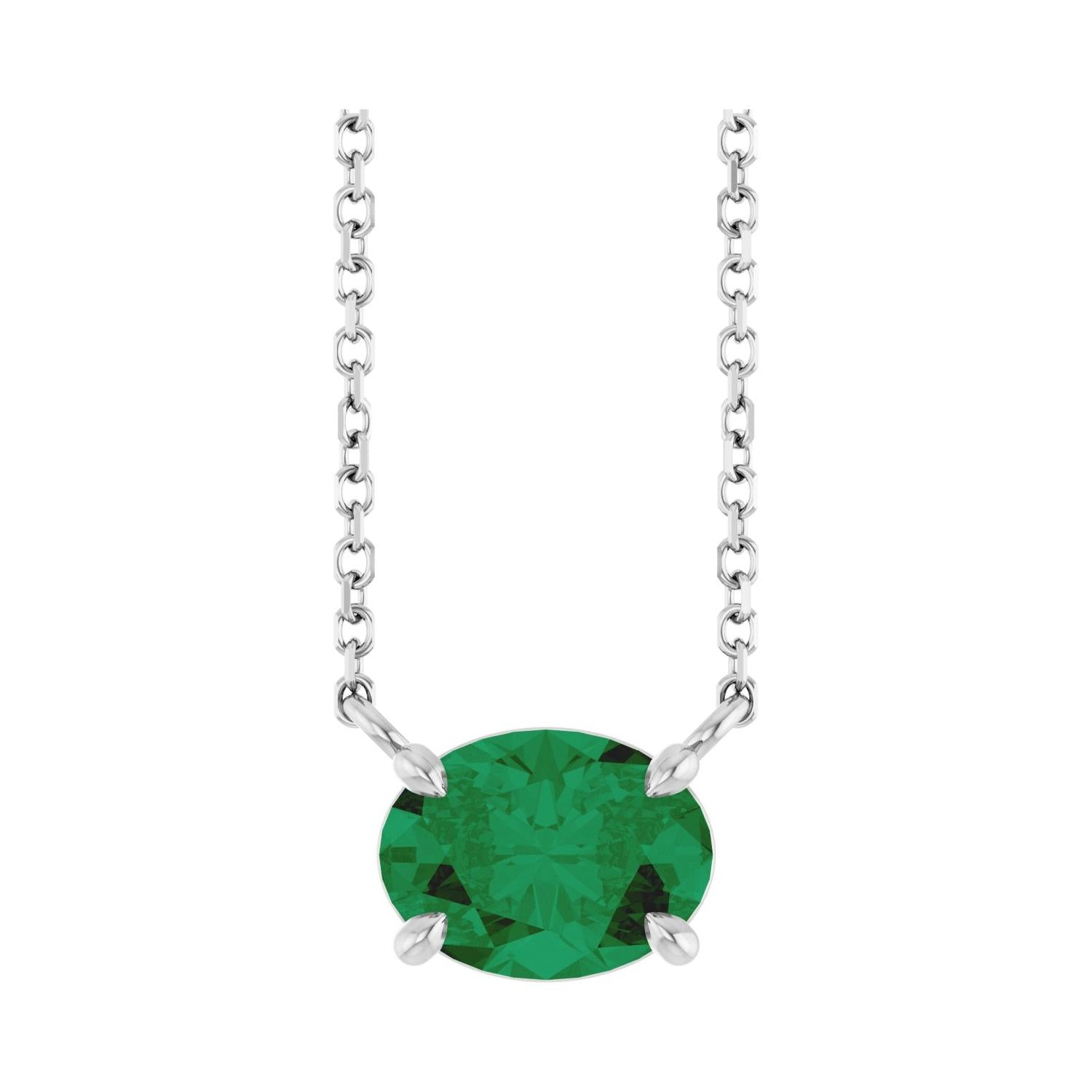 East West Oval Sterling silver Necklace in Emerald-Lab