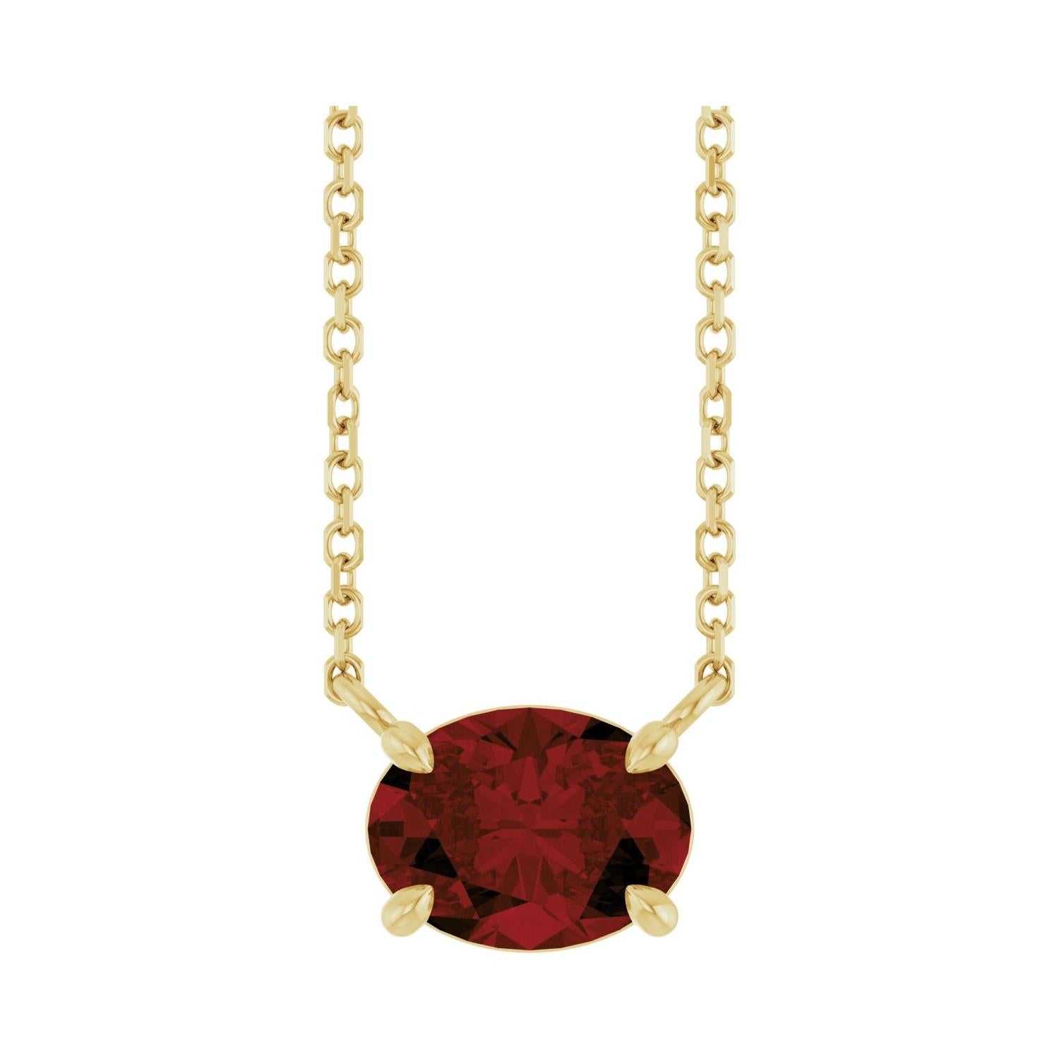 East West Oval 14K yellow gold Necklace in Garnet