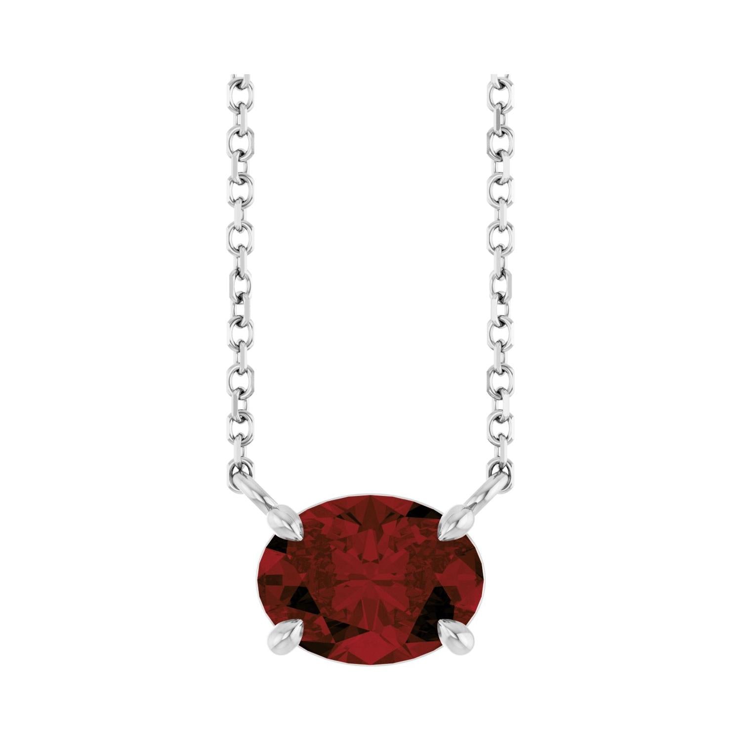 East West Oval Sterling silver Necklace in Garnet