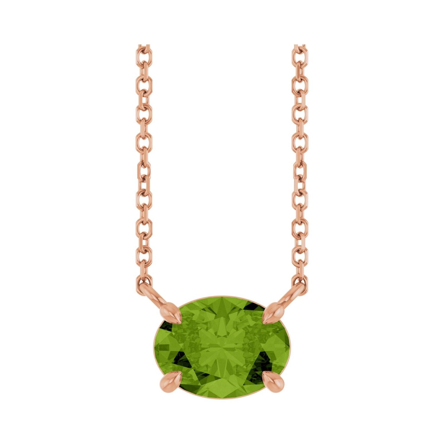 East West Oval 14K rose gold Necklace in Peridot variant--14K-rose-gold variant--Peridot