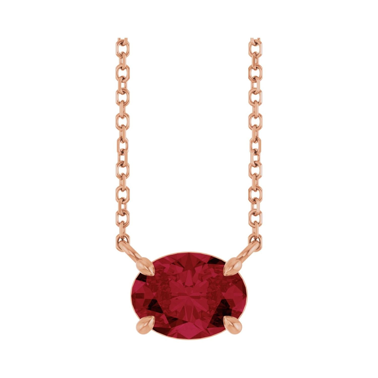 East West Oval 14K rose gold Necklace in Ruby-Lab