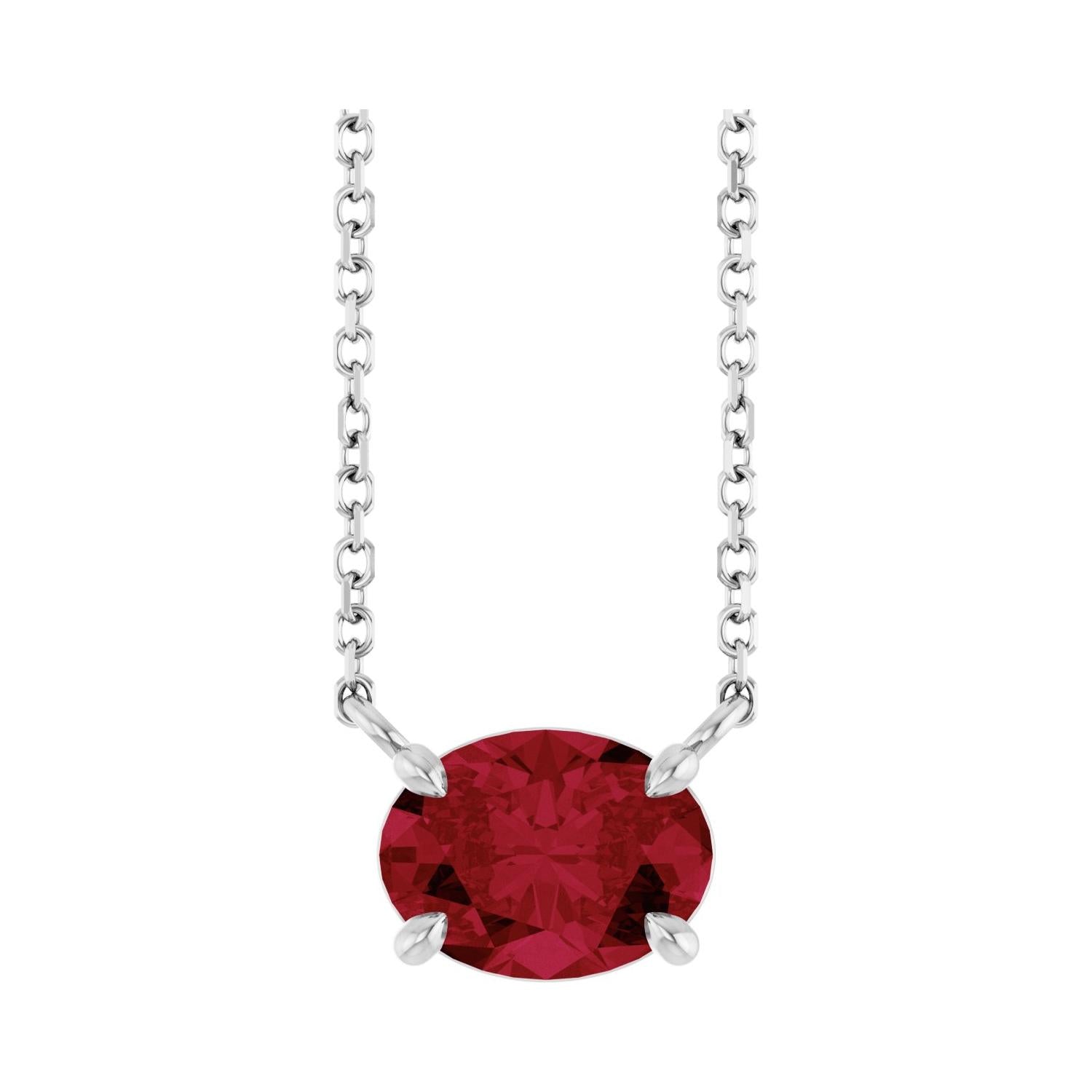 East West Oval Sterling silver Necklace in Ruby-Lab variant--Ruby-Lab variant--Sterling-silver variant--14K-white-gold