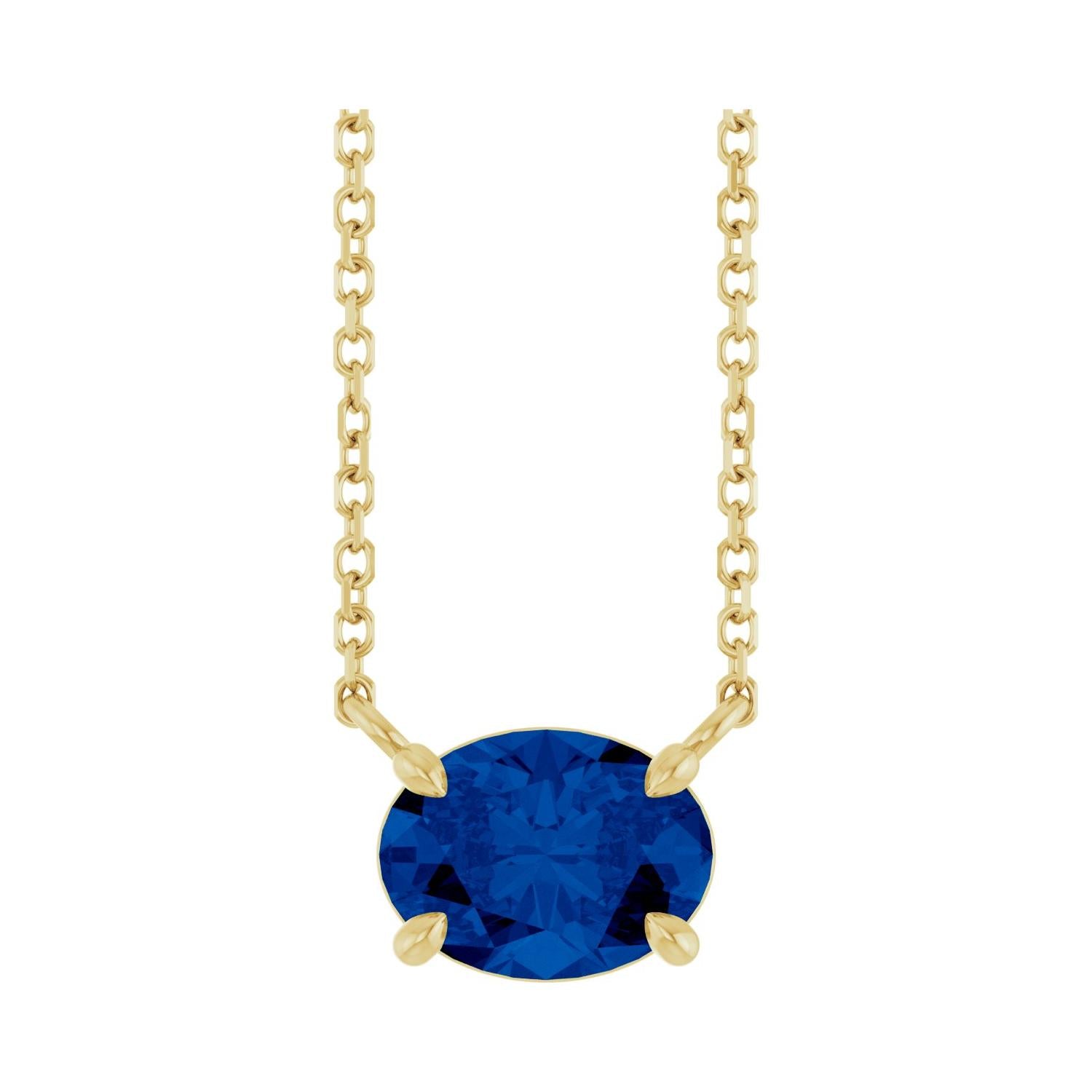 East West Oval 14K yellow gold Necklace in Sapphire-Lab