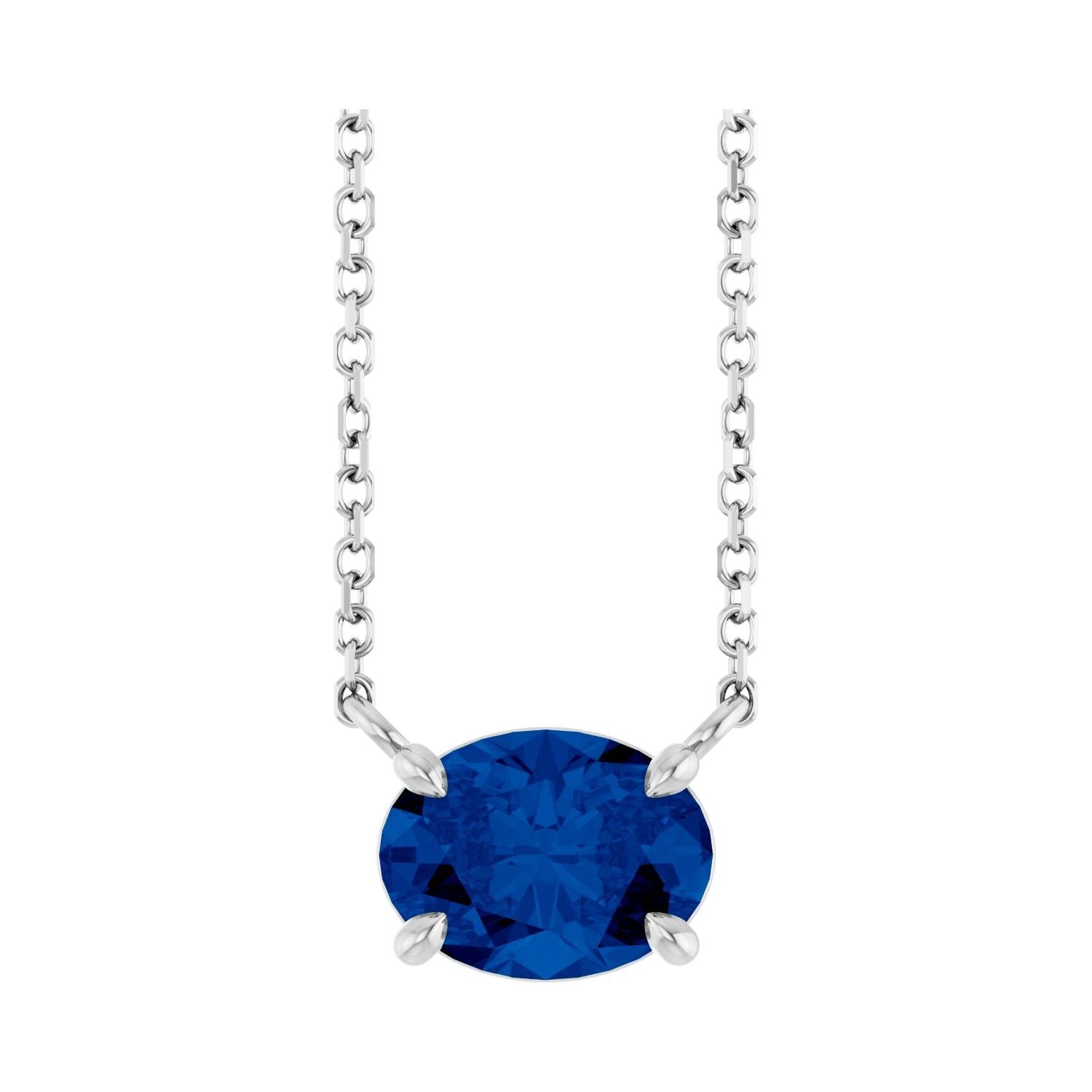 East West Oval Sterling silver Necklace in Sapphire-Lab