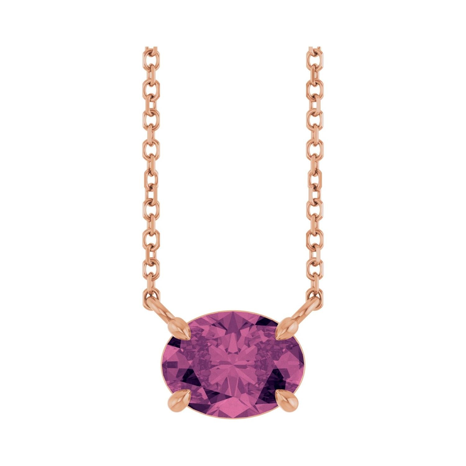 East West Oval 14K rose gold Necklace in Tourmaline variant--14K-rose-gold variant--Tourmaline