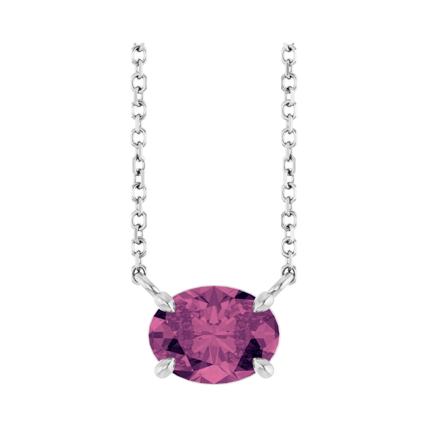 East West Oval Sterling silver Necklace in Sapphire-Lab variant--Sapphire-Lab variant--14K-white-gold variant--Sterling-silver variant--Sapphire