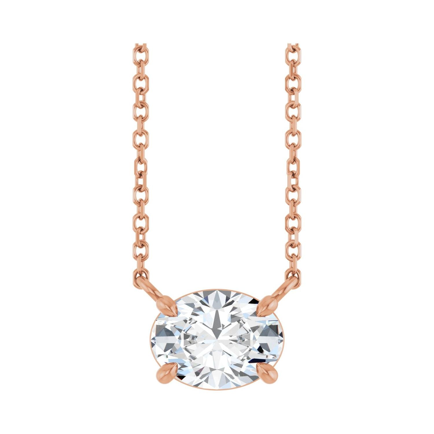 East West Oval 14K rose gold Necklace in White Sapphire