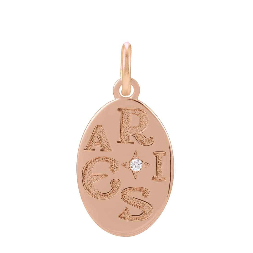 14K rose gold Aries zodiac charm with diamond accent, gift-ready