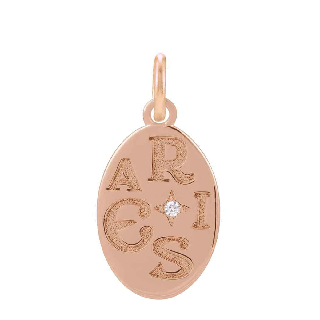 Refined Aries star sign medallion crafted in polished 14K rose gold with engraved finish