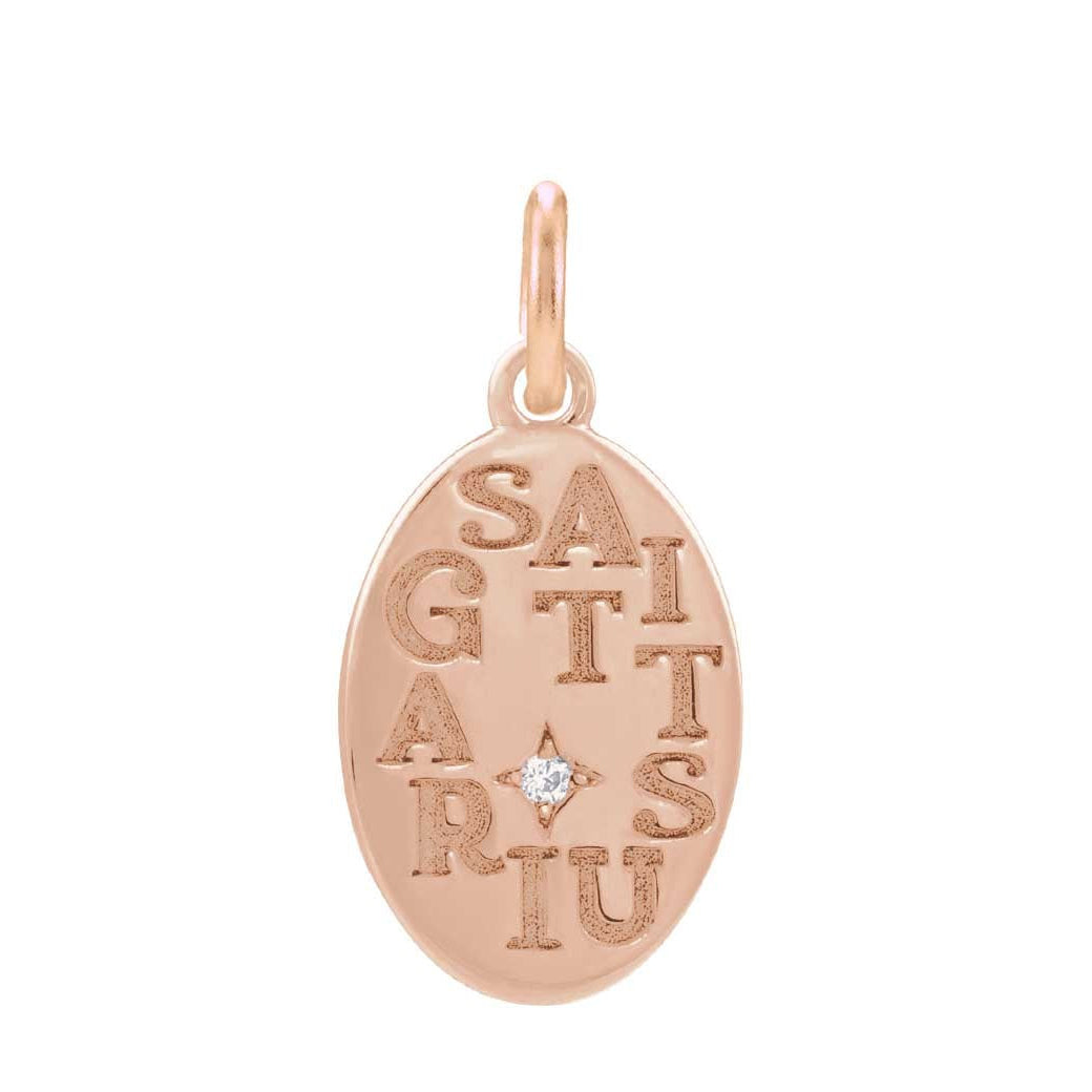 Refined Sagittarius star sign medallion crafted in polished 14K rose gold with engraved finish