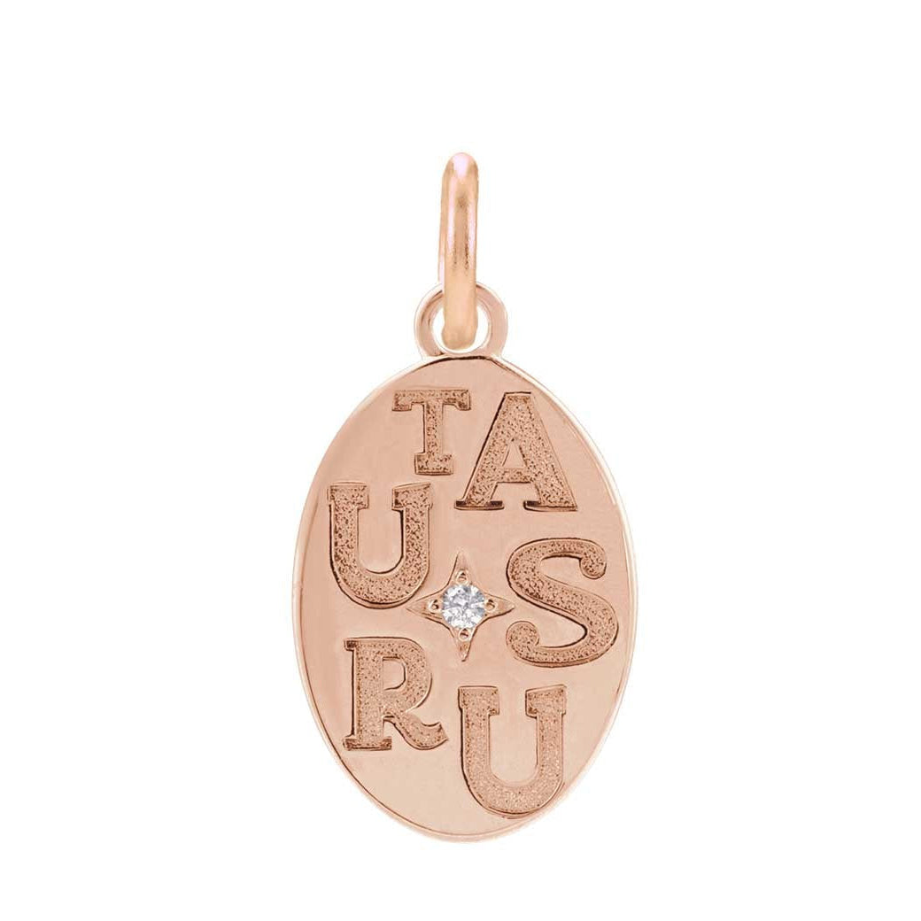 Refined Taurus star sign medallion crafted in polished 14K rose gold with engraved finish