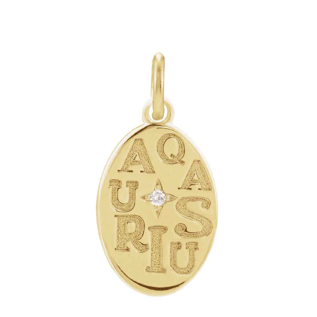 14K yellow gold Aquarius zodiac charm with diamond accent, gift-ready