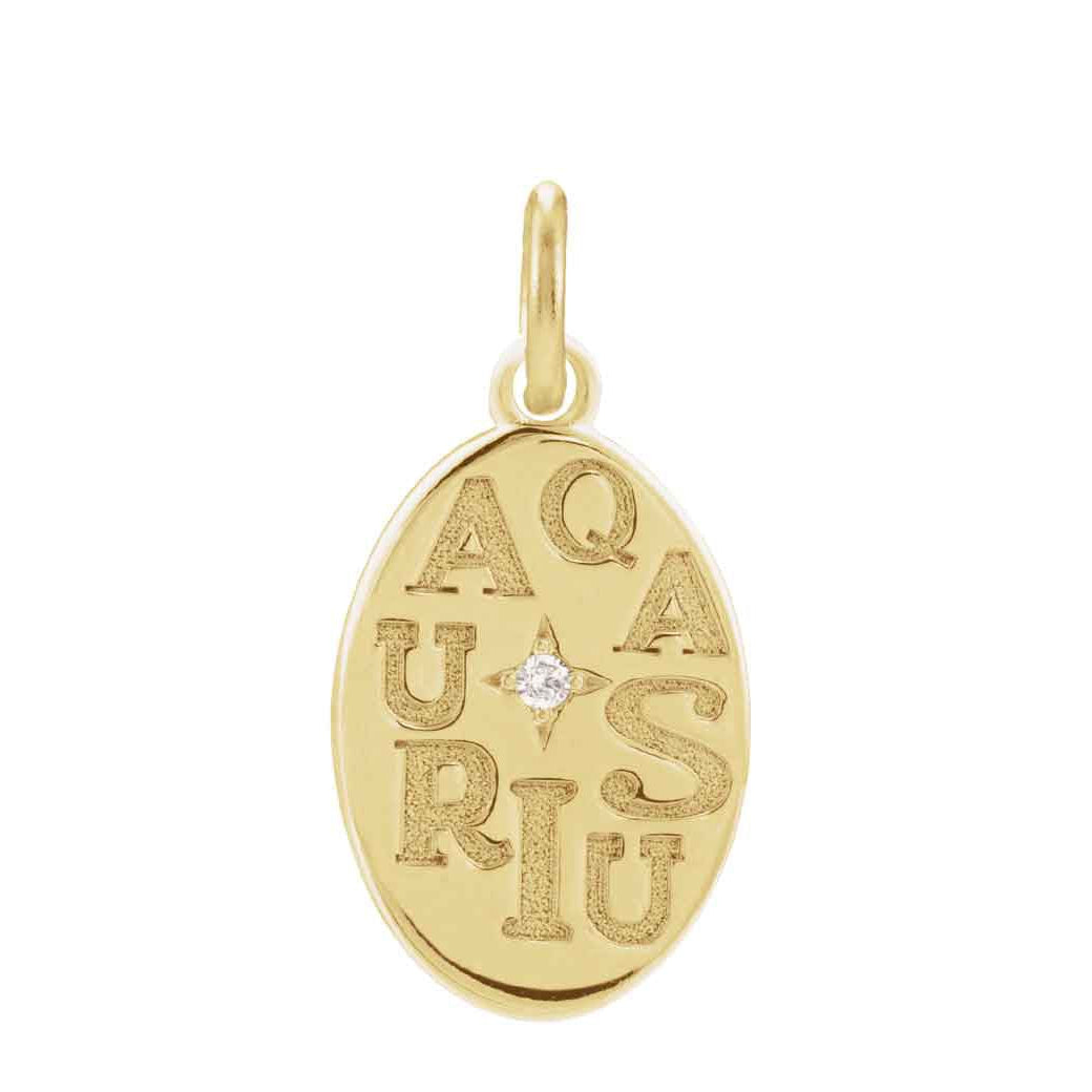 Polished 14K yellow gold charm representing Aquarius zodiac, ideal for stacking or solo wear