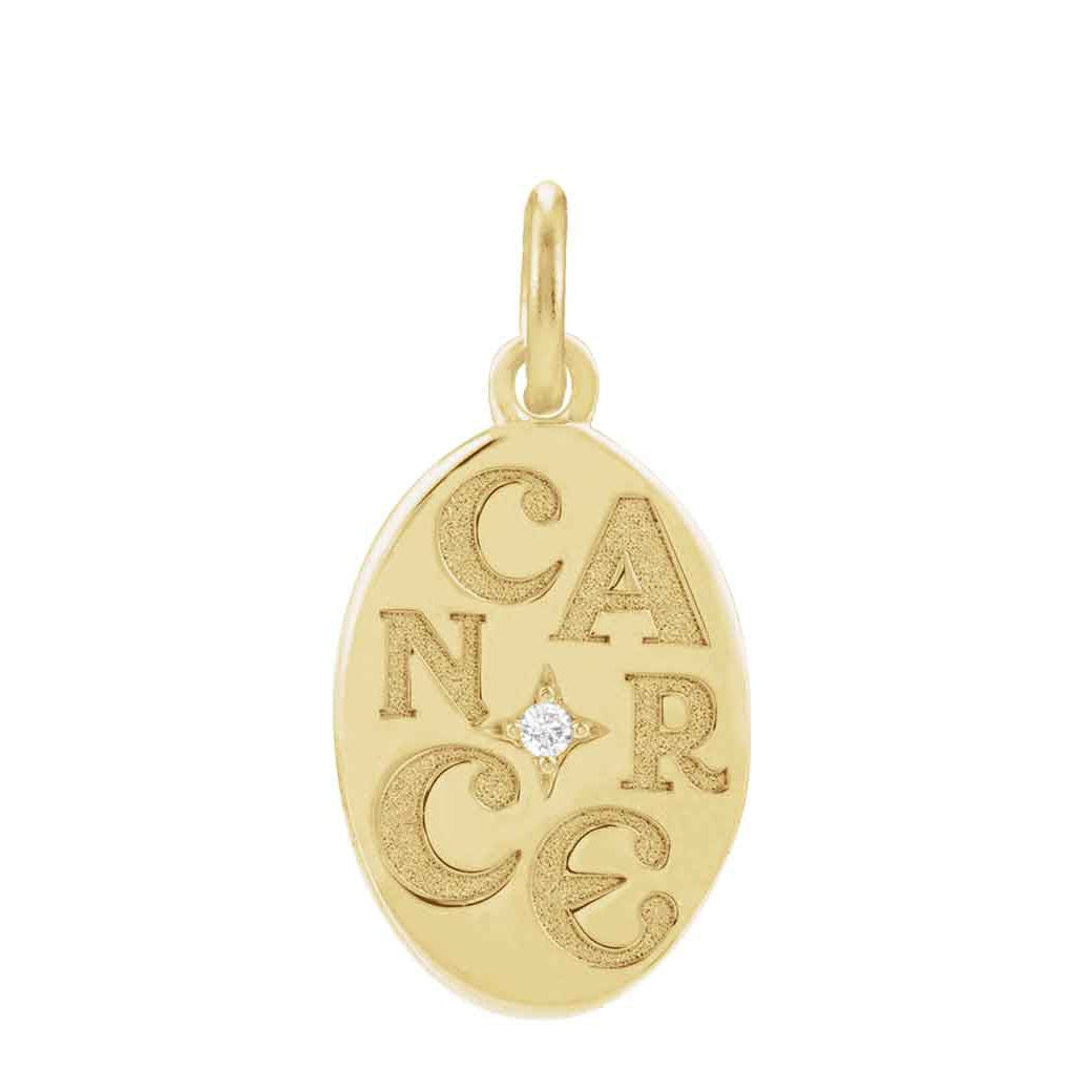 Artisan-crafted Cancer pendant in luminous 14K yellow gold, etched with zodiac detail