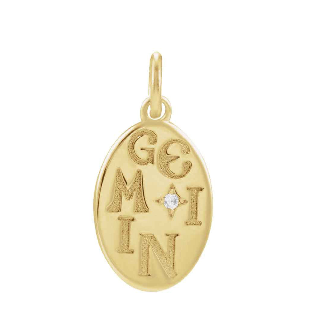 Polished 14K yellow gold charm representing Gemini zodiac, ideal for stacking or solo wear