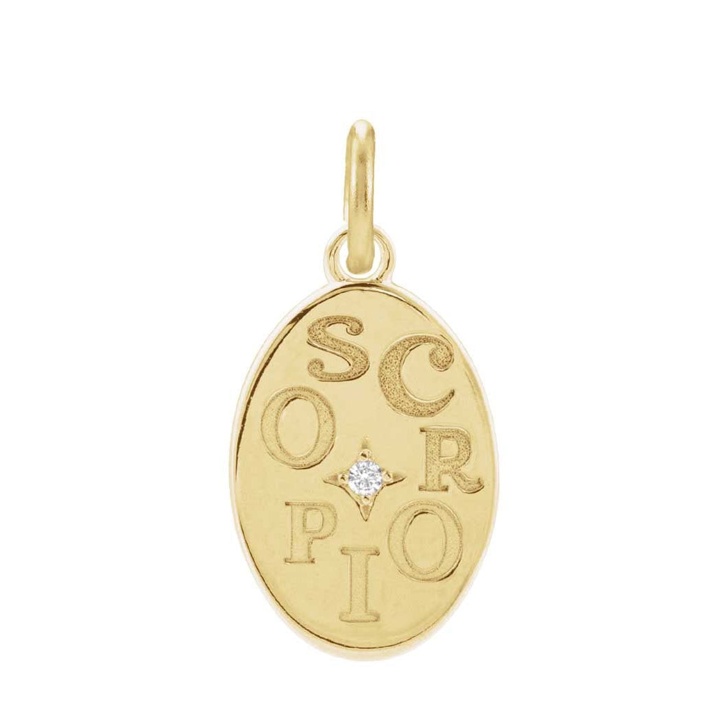 Artisan-crafted Scorpio pendant in luminous 14K white gold, etched with zodiac detail