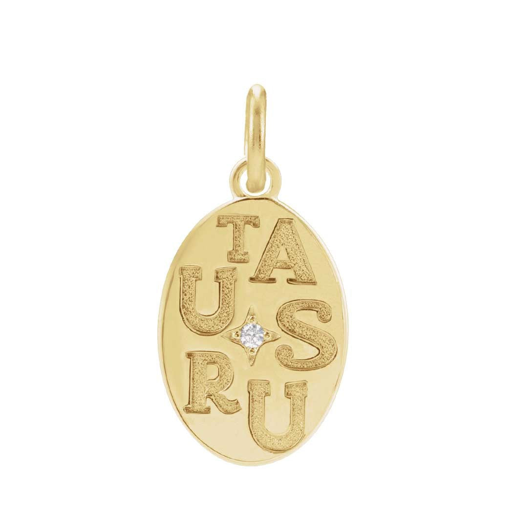 Modern zodiac necklace charm with deeply engraved Taurus sign in 14K white gold
