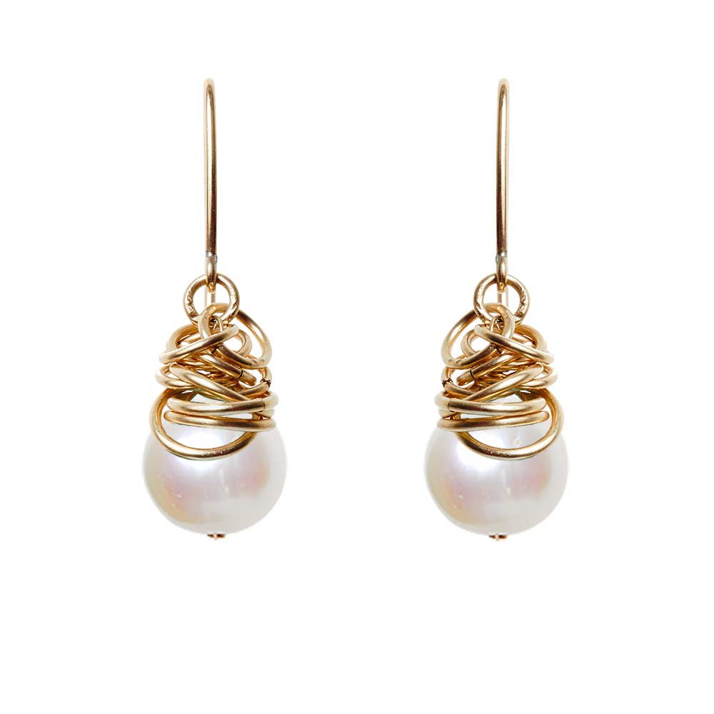 Handmade Pearl dangle earrings in Gold-fill for perfect birthstone gift