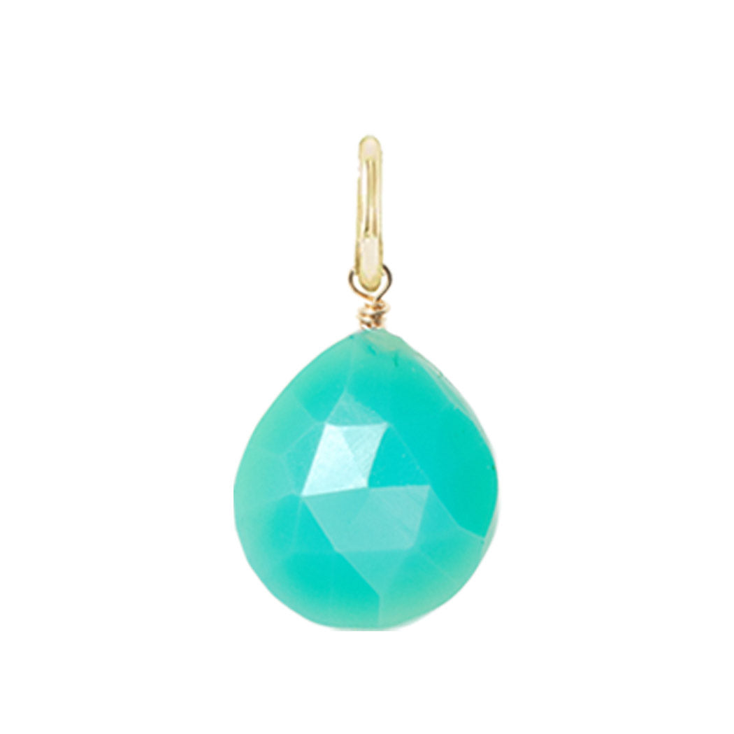 12mm faceted chrysoprase briolette charm wrapped in gold-fill for delicate charm necklaces.