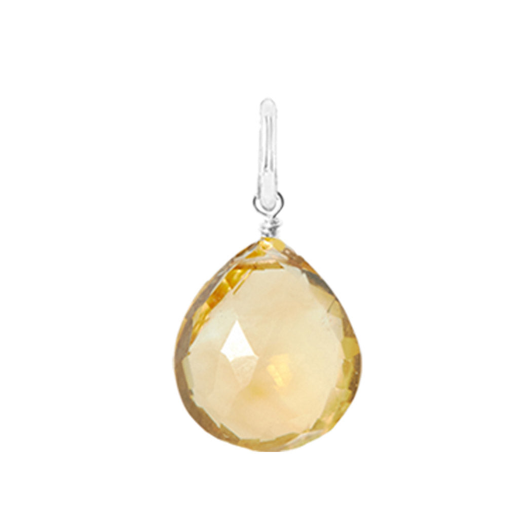 Sparkling 12mm briolette gemstone charm in citrine, wrapped by hand in sterling silver.