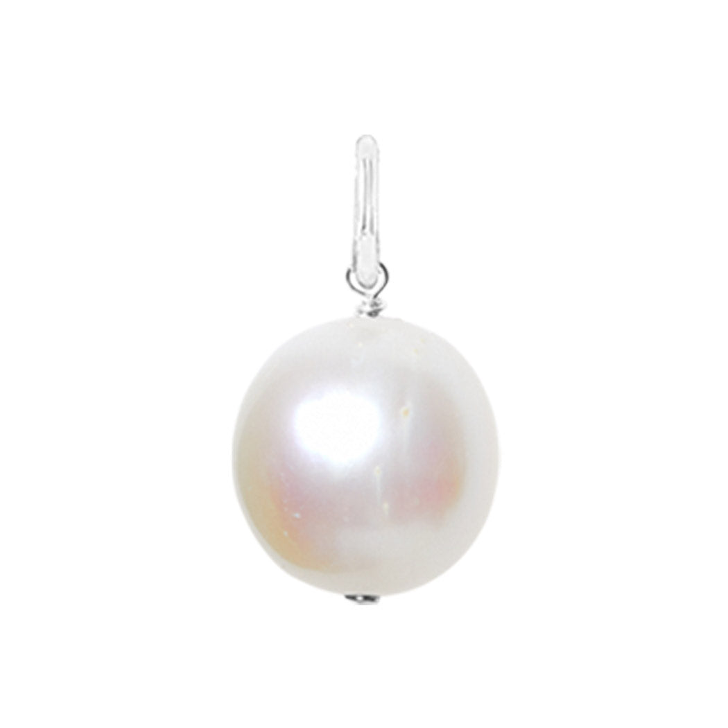 Glowing pearl briolette gemstone charm, 12mm, handcrafted with sterling silver wrap detail.