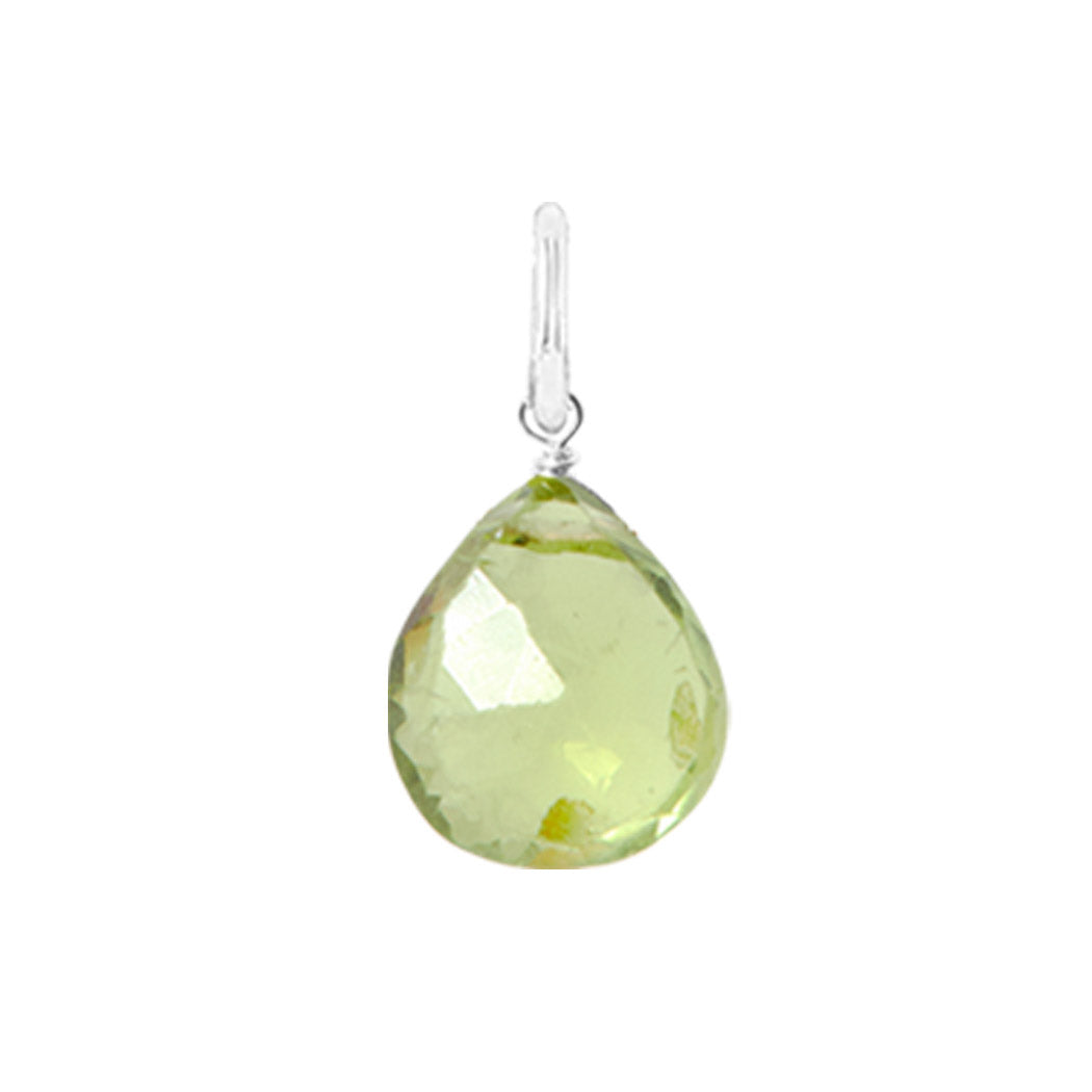 Faceted teardrop charm in peridot, 12mm, suspended from artisan sterling silver wrap.