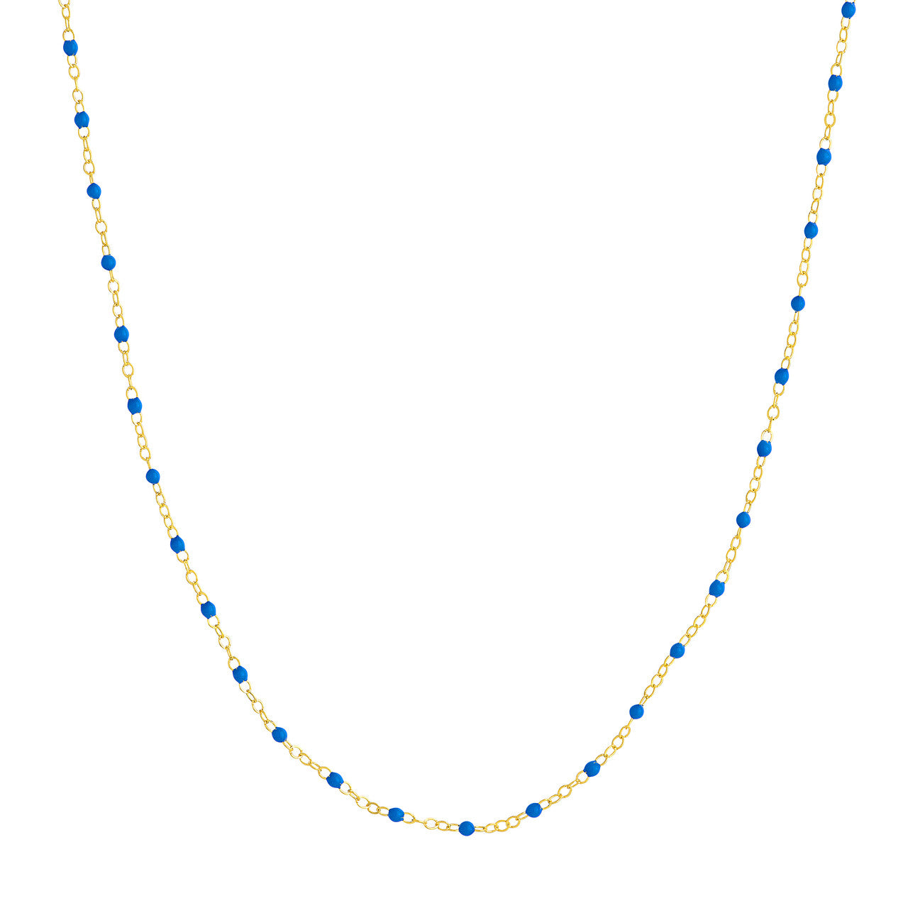 Necklace (18 in) Blue Enamel Bead Chain Necklace Fun Beaded Colorful Chain