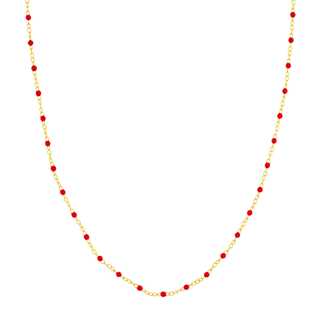 Necklace (18 in) Red Enamel Bead Chain Necklace Fun Beaded Colorful Chain