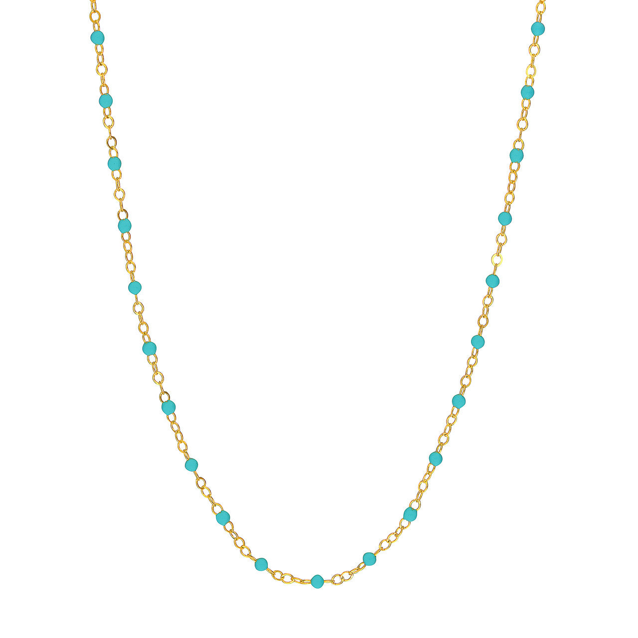 Necklace (18 in) Turquoise Enamel Bead Chain Necklace Fun Beaded Colorful Chain