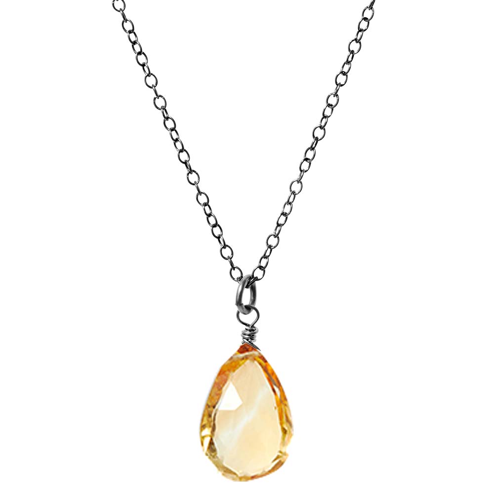 Oxidized Sterling silver Citrine necklace, Oxidized Sterling silver Citrine gemstone necklace, Oxidized Sterling silver Citrine birthstone necklace