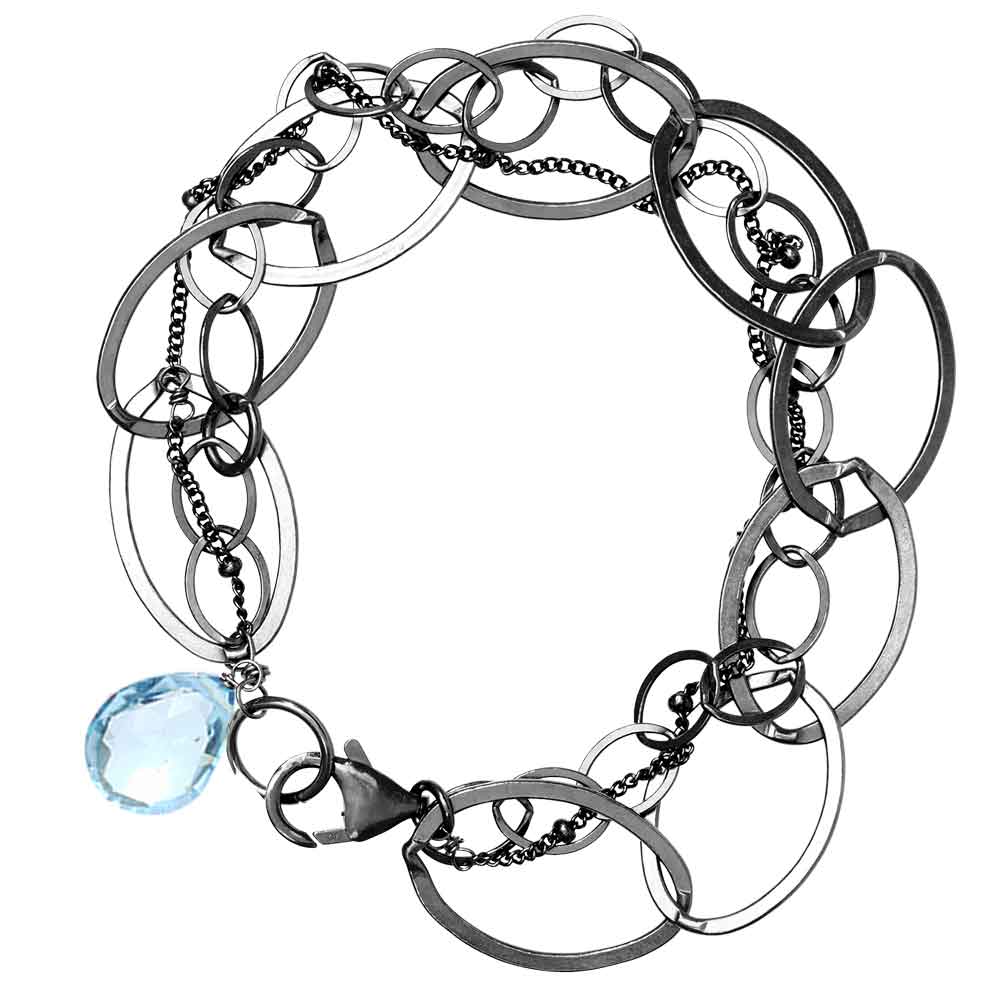 Oxidized sterling silver Aquamarine chain bracelet.